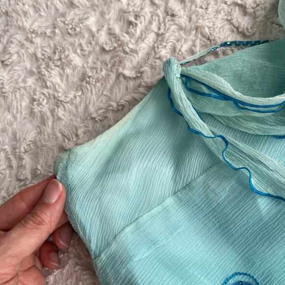 Cache beaded sequin floral slip dress Elsa ombre blue asymmetric fairy prom M - Picture 7 of 16